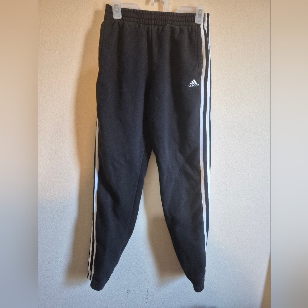 Adidas Kids Black Joggers with White Stripes